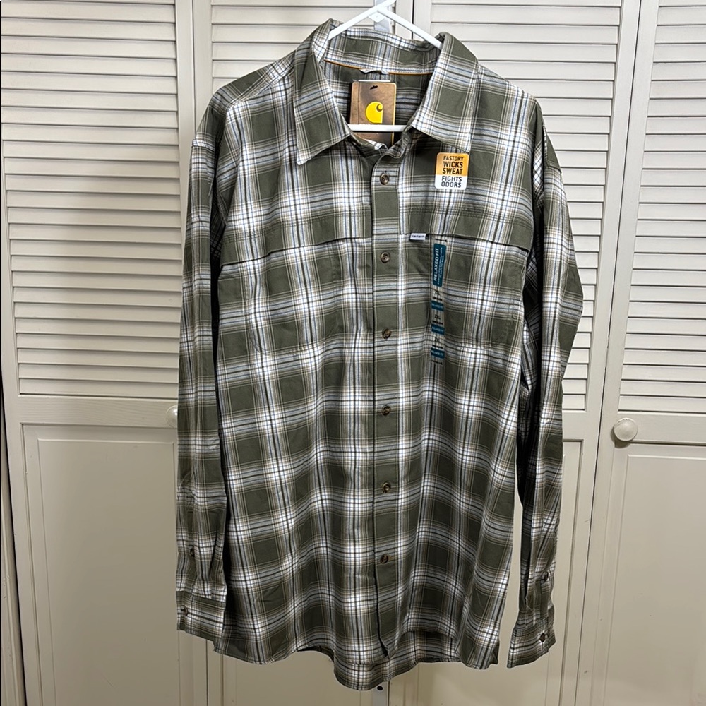 NWT Carhartt Reydell Green, Blue, and White Casual Button Down Shirt 2XL